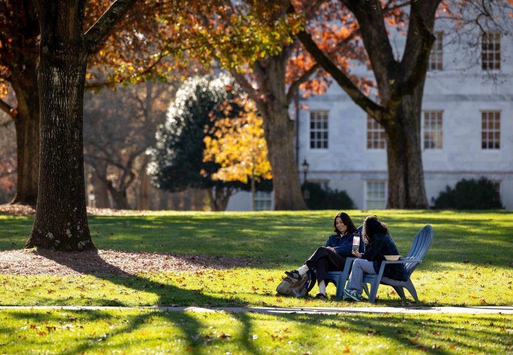 Students sitting on the quad of Emory University's Atlanta Campus.